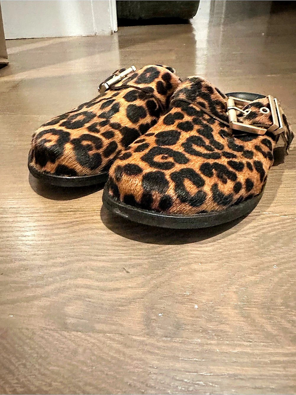 Calf-Hair Clogs Leopard Print